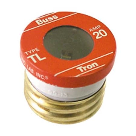 Eaton Bussmann Plug Fuse, TL Series, Time-Delay, 20A, 125V AC, Indicating, 10kA at 125V AC BP/TL-20